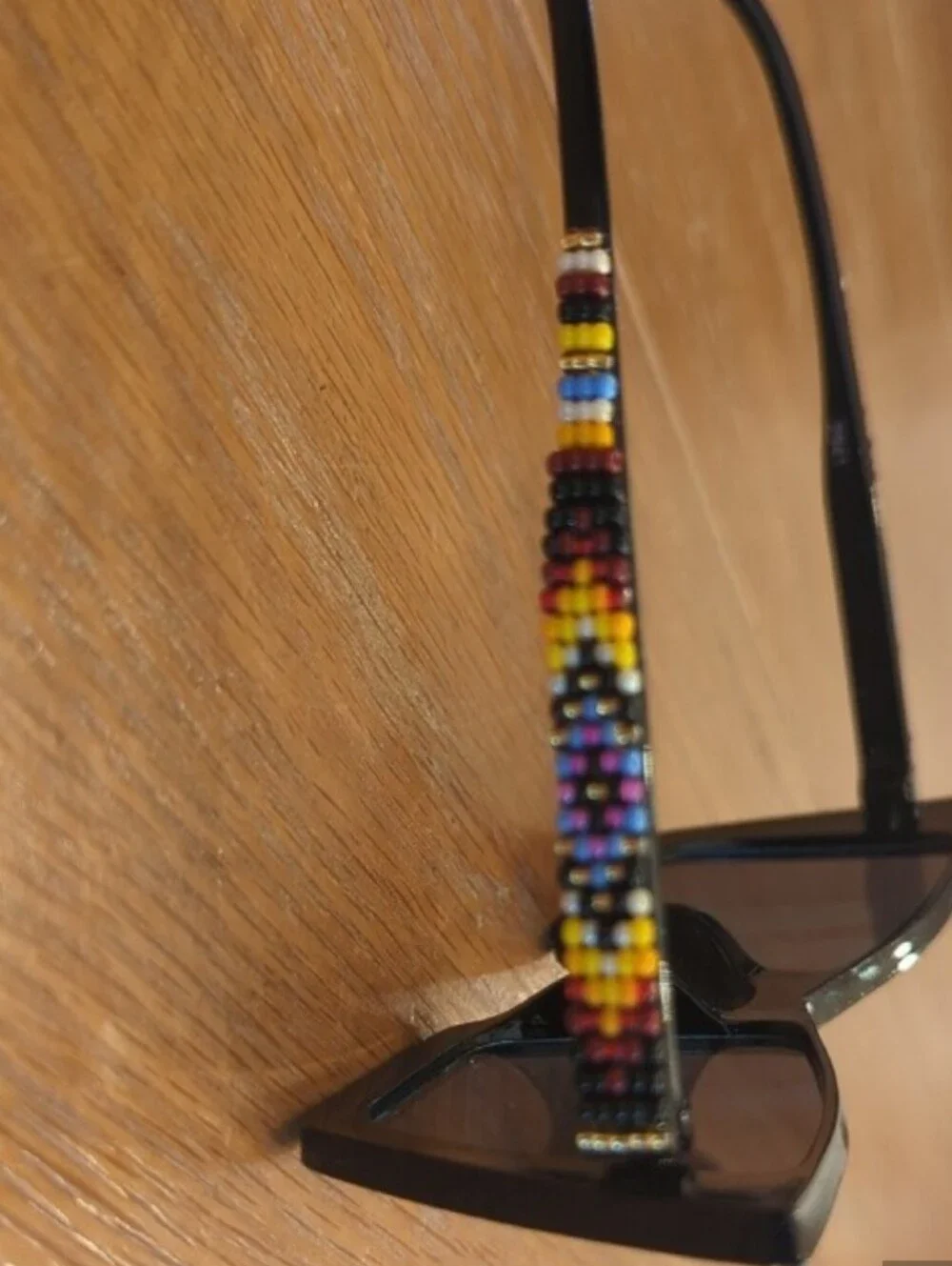 Beaded Accent Black Rectangle Sunglasses - Multicolor Trim